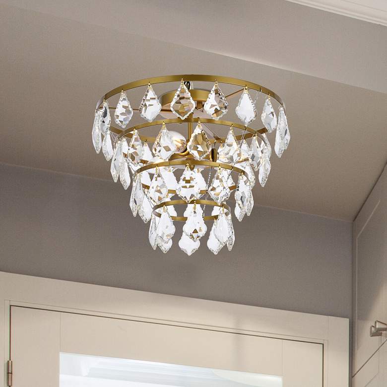 Image 1 Elegant Lighting Ella 14" Wide Brass and Crystal Flush Ceiling Light
