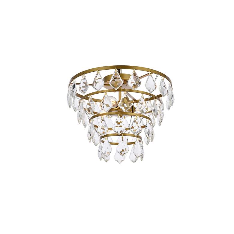 Image 4 Elegant Lighting Ella 14" Wide Brass and Crystal Flush Ceiling Light more views