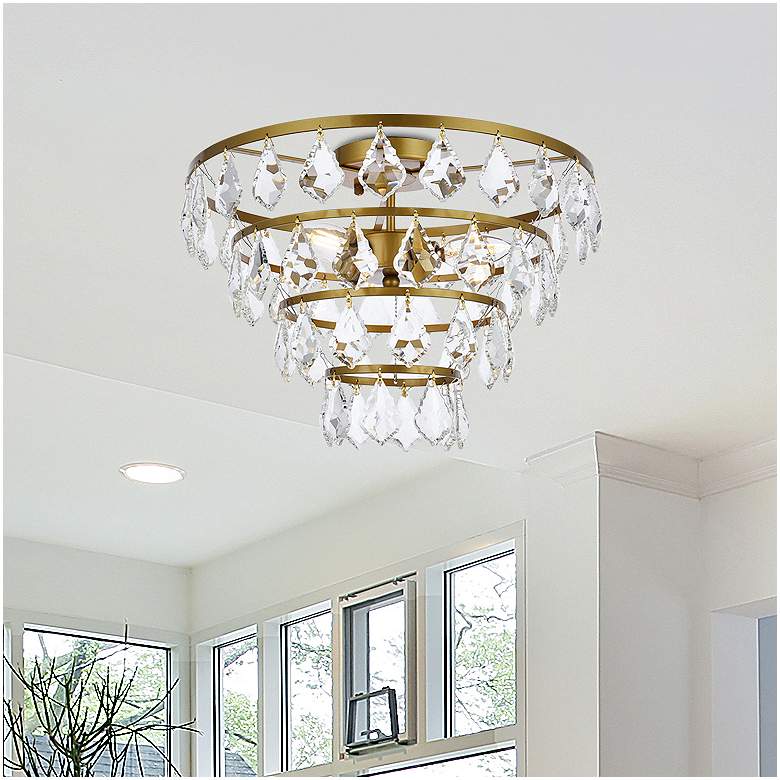 Image 1 Elegant Lighting Ella 16" Wide Brass and Crystal Flush Ceiling Light