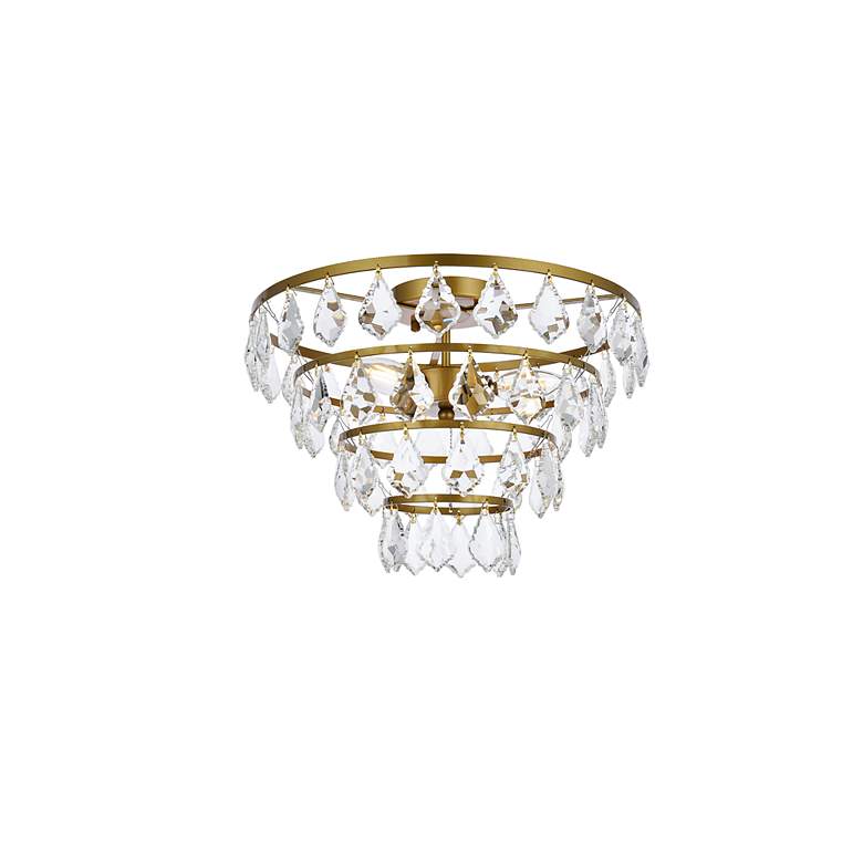 Image 4 Elegant Lighting Ella 16" Wide Brass and Crystal Flush Ceiling Light more views