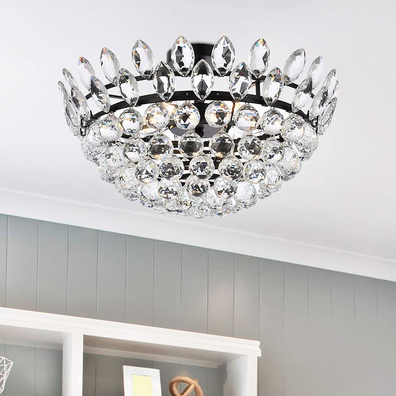 Image 2 Elegant Lighting Emilia 20" Wide Black Finish Crystal Ceiling Light