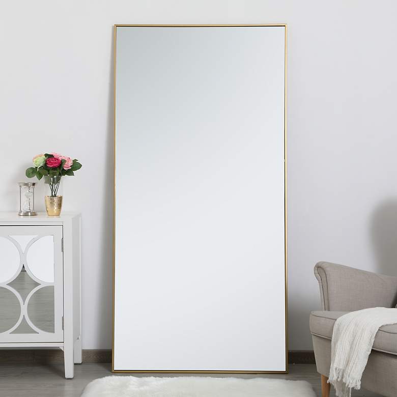 Image 1 Elegant Lighting Eternity 72 x 36 Brass Finish Rectangle Wall Mirror