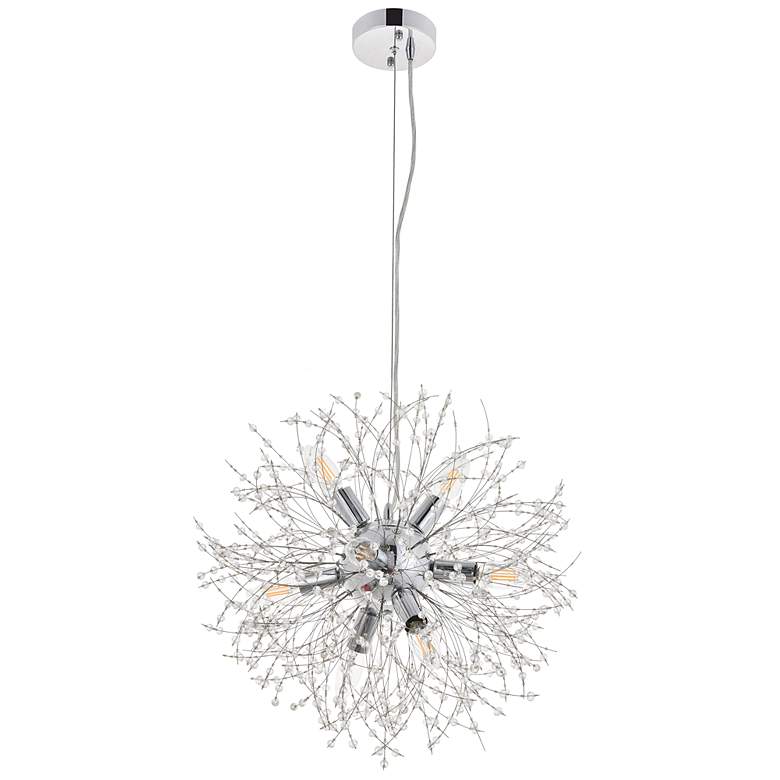 Image 2 Elegant Lighting Flores 20" Wide 8-Light Chrome and Crystal Pendant
