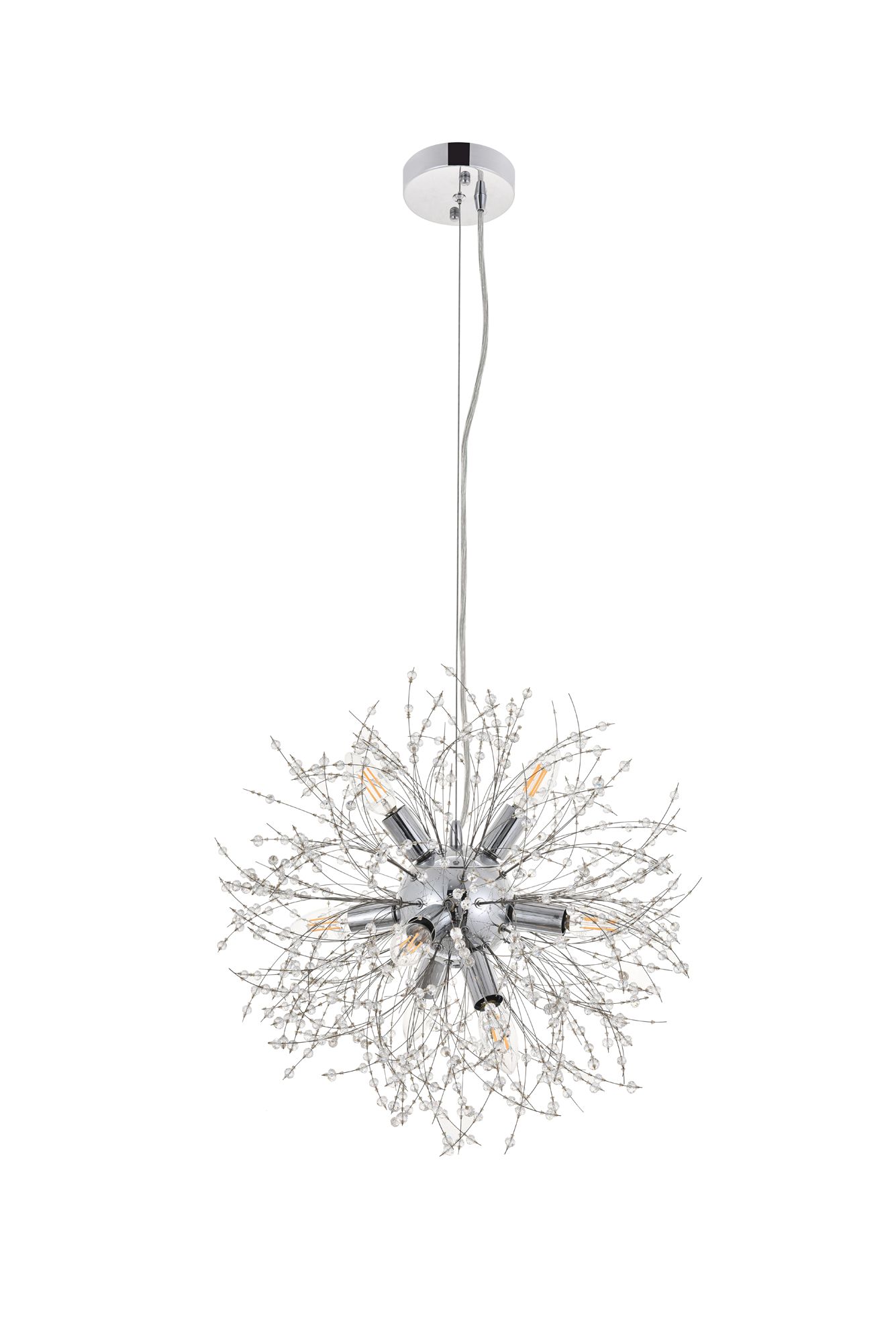 Elegant Lighting Flores 20" Wide 8-Light Chrome and Crystal Pendant