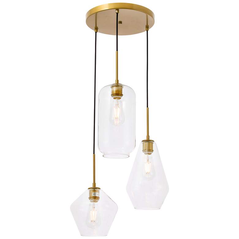 Image 3 Elegant Lighting Gene 17 1/4" Brass Clear Glass Multi-Light Pendant