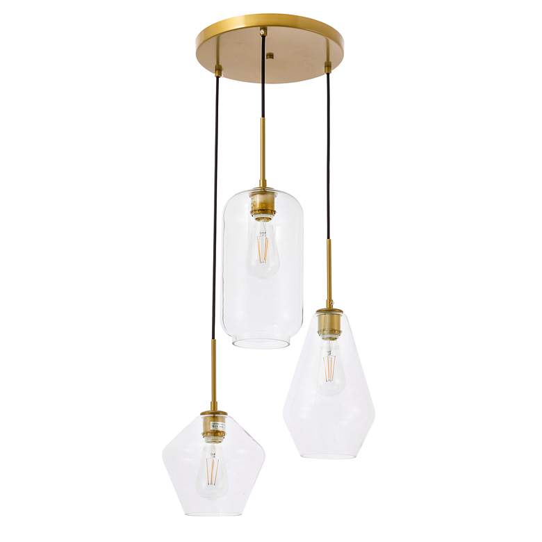 Image 5 Elegant Lighting Gene 17 1/4" Brass Clear Glass Multi-Light Pendant more views