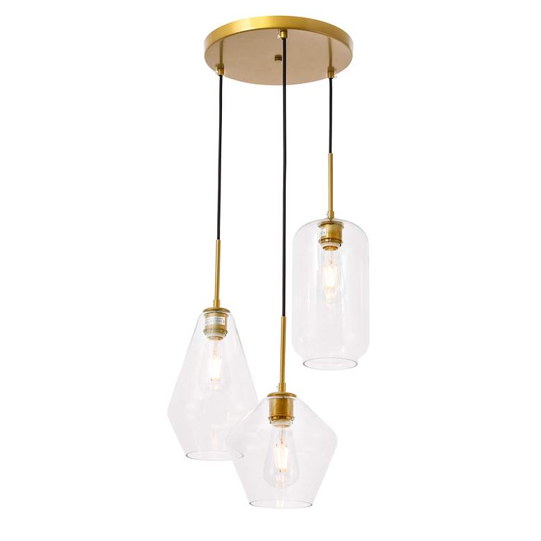 Image 6 Elegant Lighting Gene 17 1/4" Brass Clear Glass Multi-Light Pendant more views
