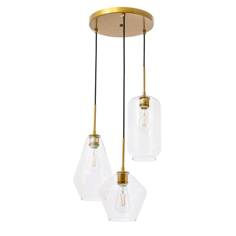 Image 7 Elegant Lighting Gene 17 1/4" Brass Clear Glass Multi-Light Pendant more views