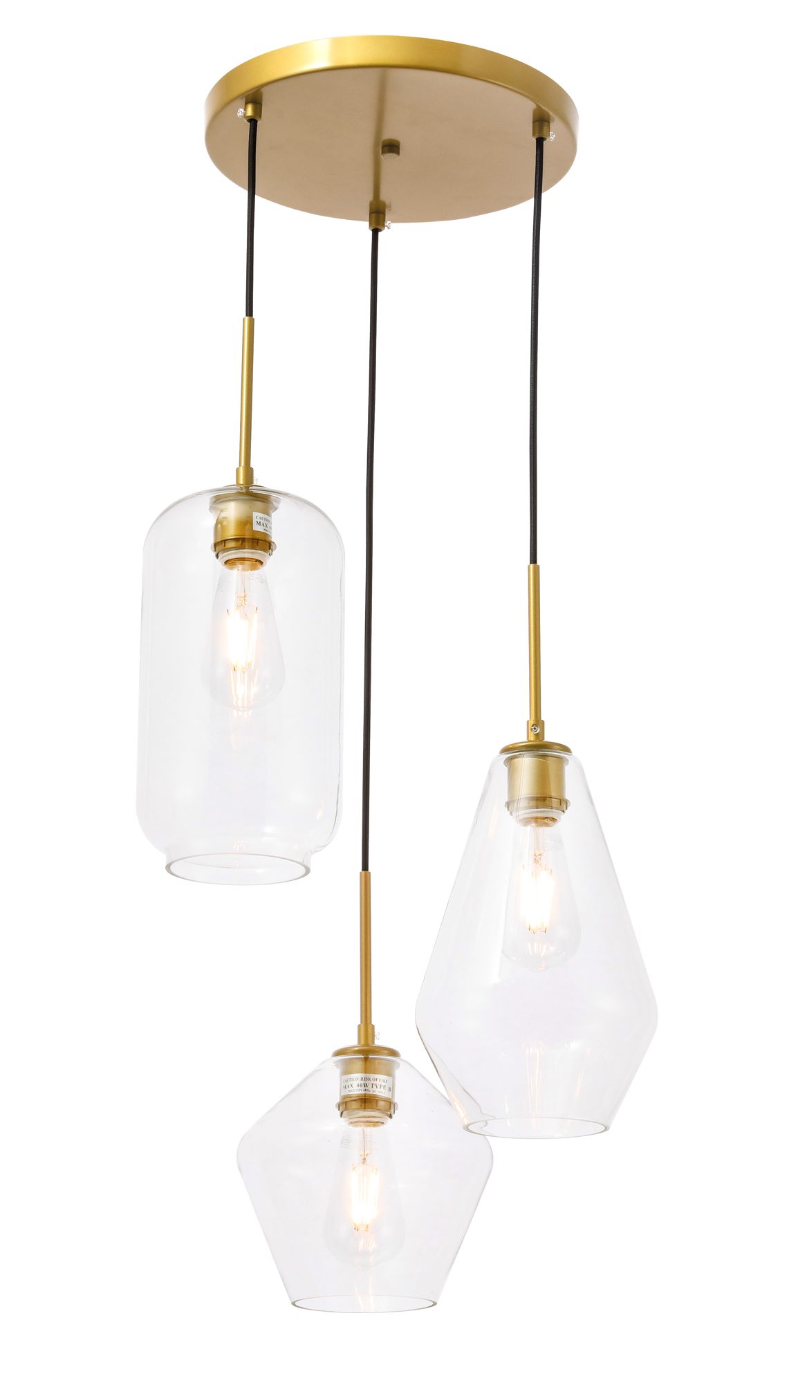 Elegant Lighting Gene 17 1/4" Brass Clear Glass Multi-Light Pendant in scene