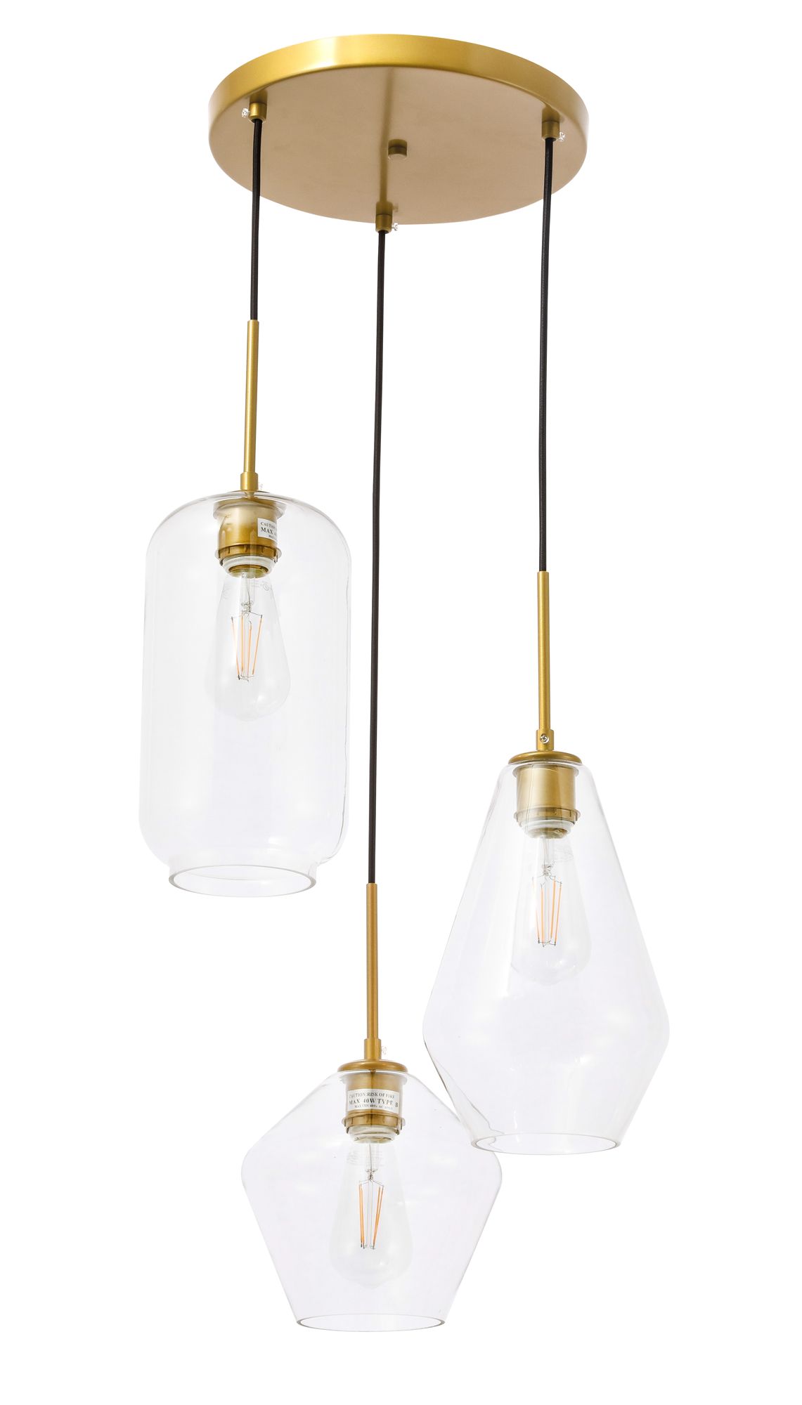 Elegant Lighting Gene 17 1/4" Brass Clear Glass Multi-Light Pendant in scene