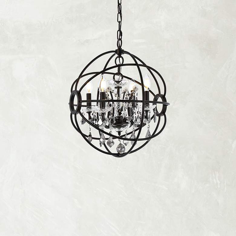 Image 1 Elegant Lighting Geneva 17" Dark Bronze and Crystal Pendant Chandelier