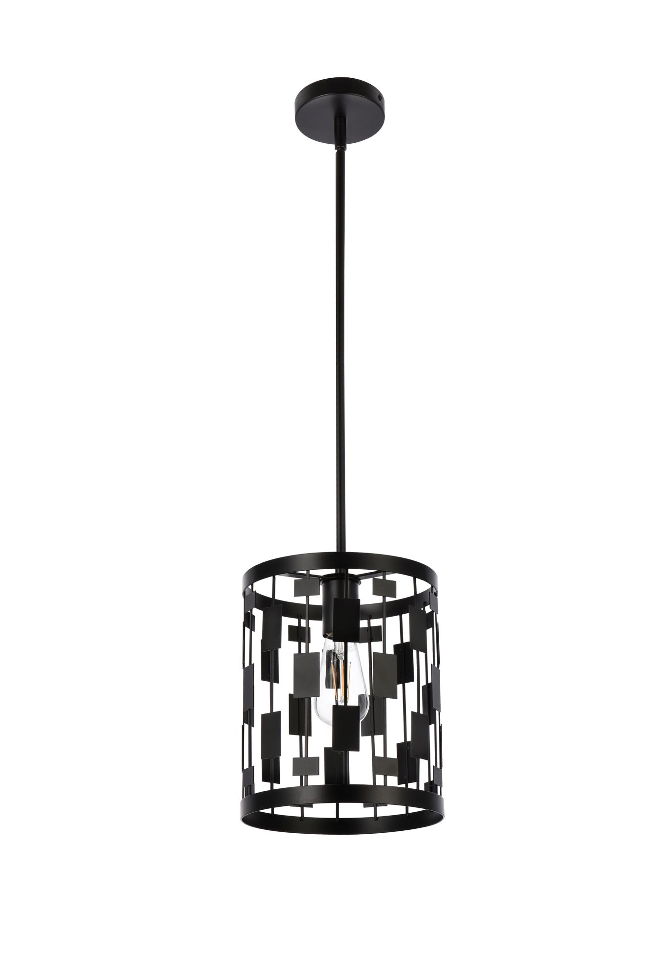 Elegant Lighting Levante 9 1/2" Wide Metal Panels Black Pendant Light