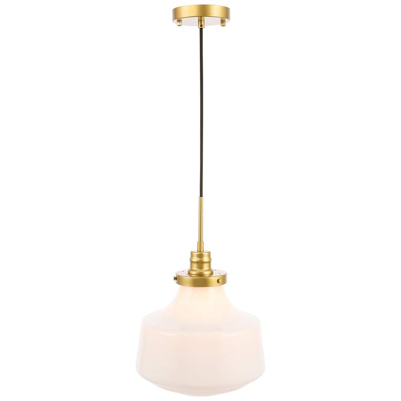 Image 2 Elegant Lighting Lyle 11" Brass and White Glass Schoolhouse Pendant