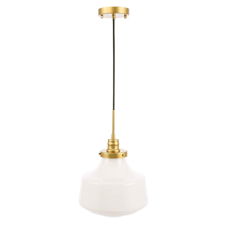 Image 4 Elegant Lighting Lyle 11" Brass and White Glass Schoolhouse Pendant more views
