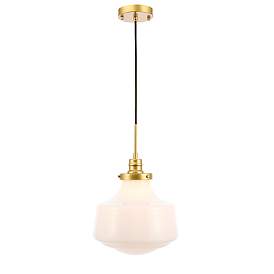 Image5 of Elegant Lighting Lyle 11" Brass and White Glass Schoolhouse Pendant more views