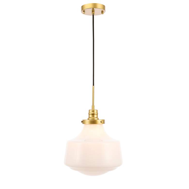 Image 5 Elegant Lighting Lyle 11" Brass and White Glass Schoolhouse Pendant more views