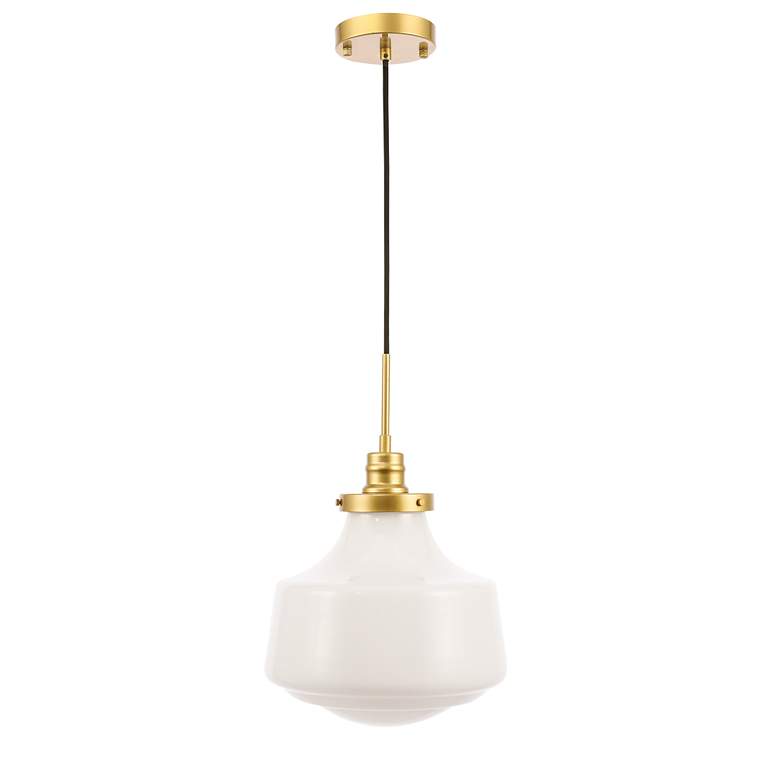 Image 6 Elegant Lighting Lyle 11" Brass and White Glass Schoolhouse Pendant more views