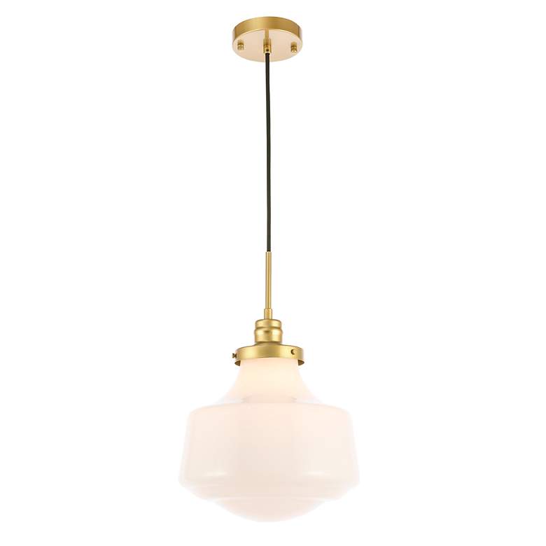 Image 7 Elegant Lighting Lyle 11" Brass and White Glass Schoolhouse Pendant more views
