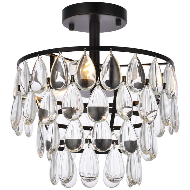 Image 2 Elegant Lighting Mila 12" Black and Crystal Ceiling Light