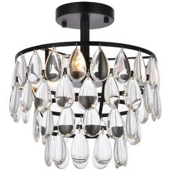 Elegant Lighting Mila 12" Black and Crystal Ceiling Light