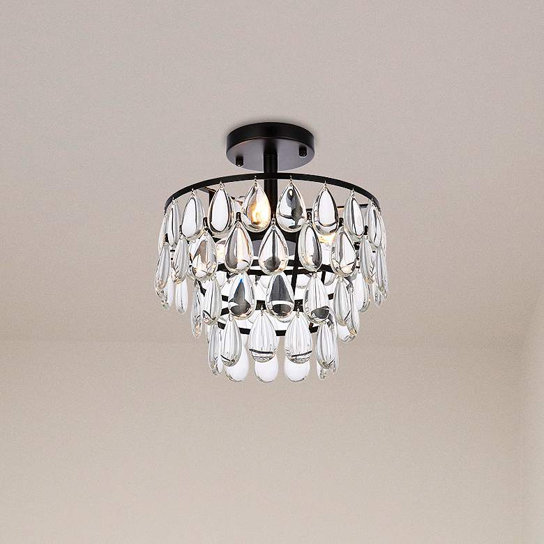 Image 1 Elegant Lighting Mila 12" Black and Crystal Ceiling Light