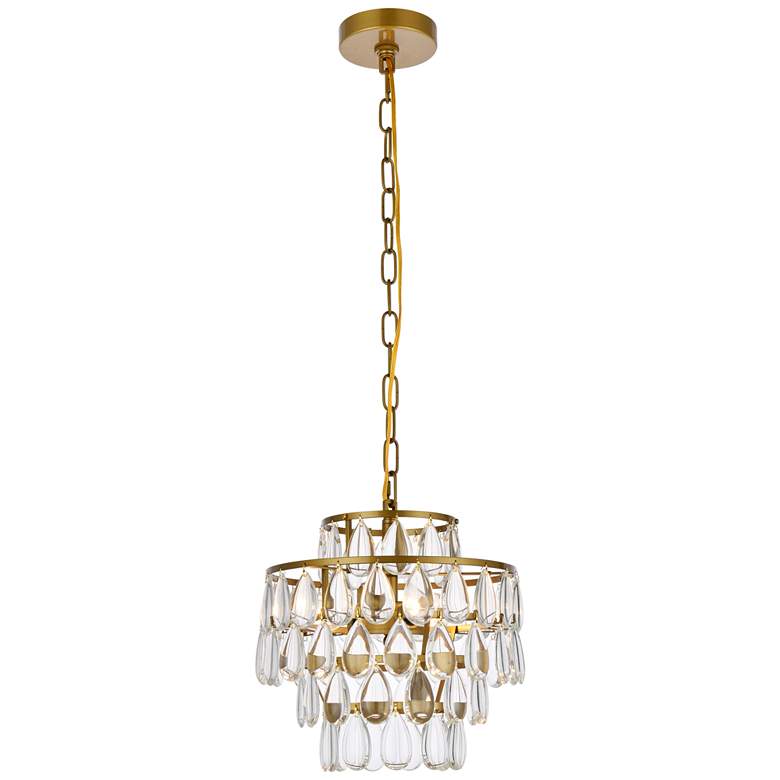 Image 2 Elegant Lighting Mila 12" Modern Brass and Crystal Pendant