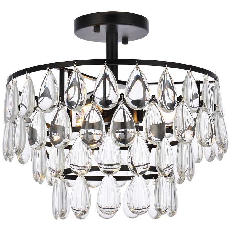 Image 2 Elegant Lighting Mila 14" Black and Crystal Ceiling Light