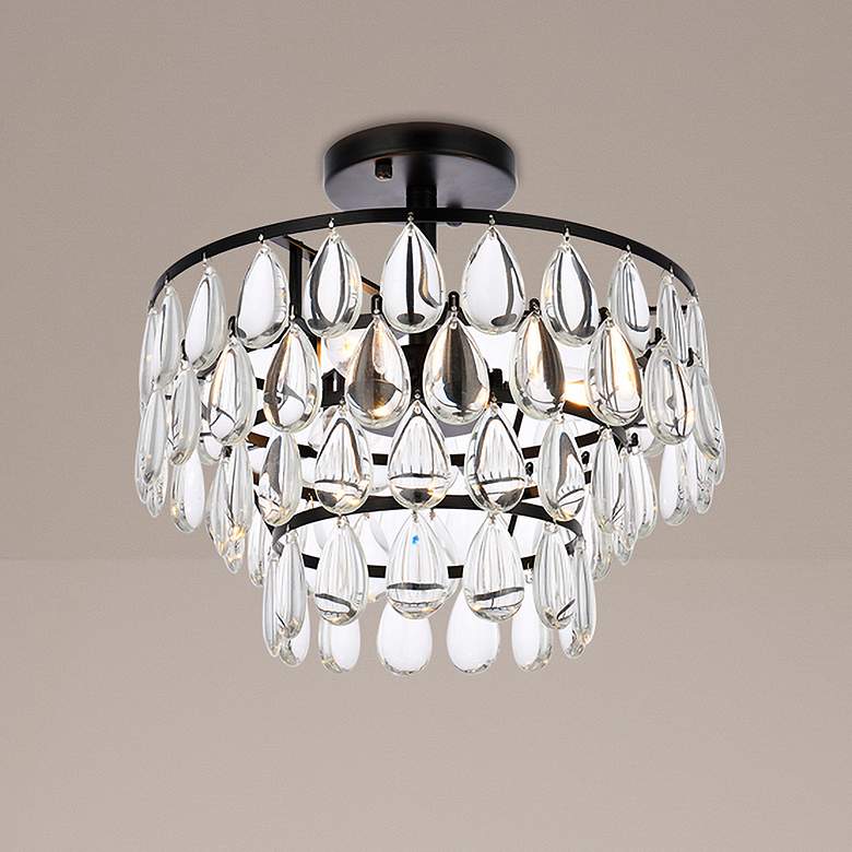Image 1 Elegant Lighting Mila 14" Black and Crystal Ceiling Light