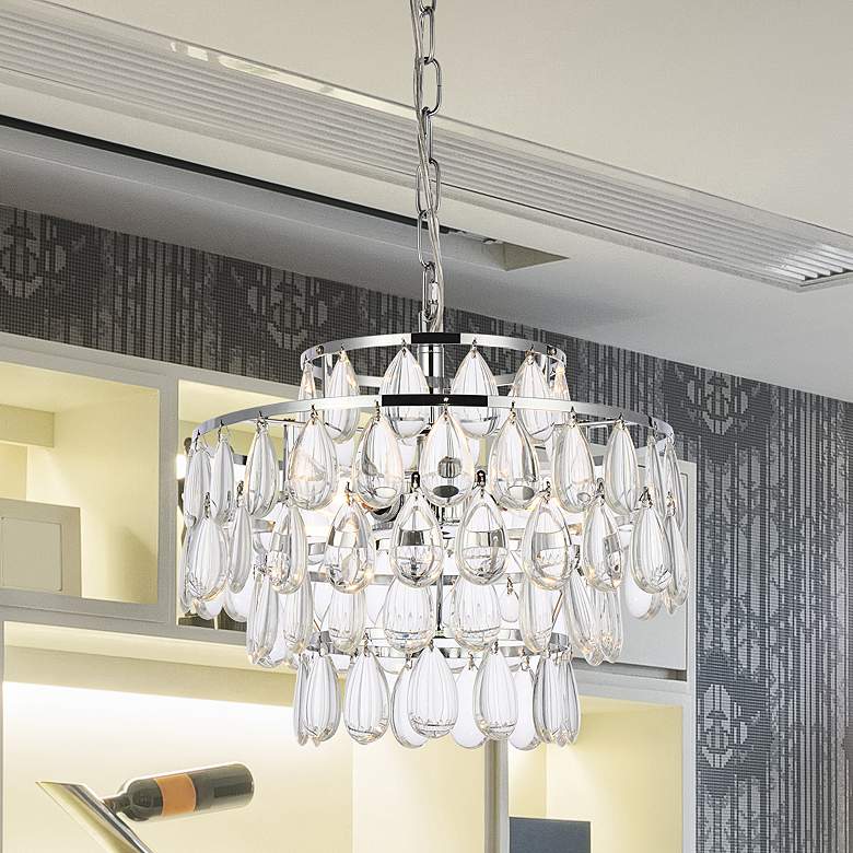 Image 2 Elegant Lighting Mila 14" Chrome Tiered Crystal Pendant Light