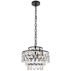 Elegant Lighting Mila 14" Wide Black and Crystal 3-Light Pendant