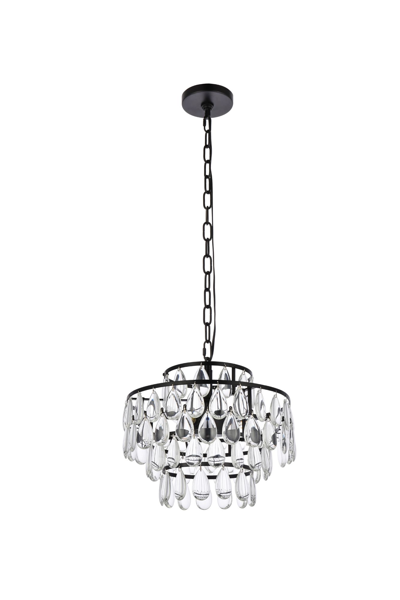 Elegant Lighting Mila 14" Wide Black and Crystal 3-Light Pendant in scene