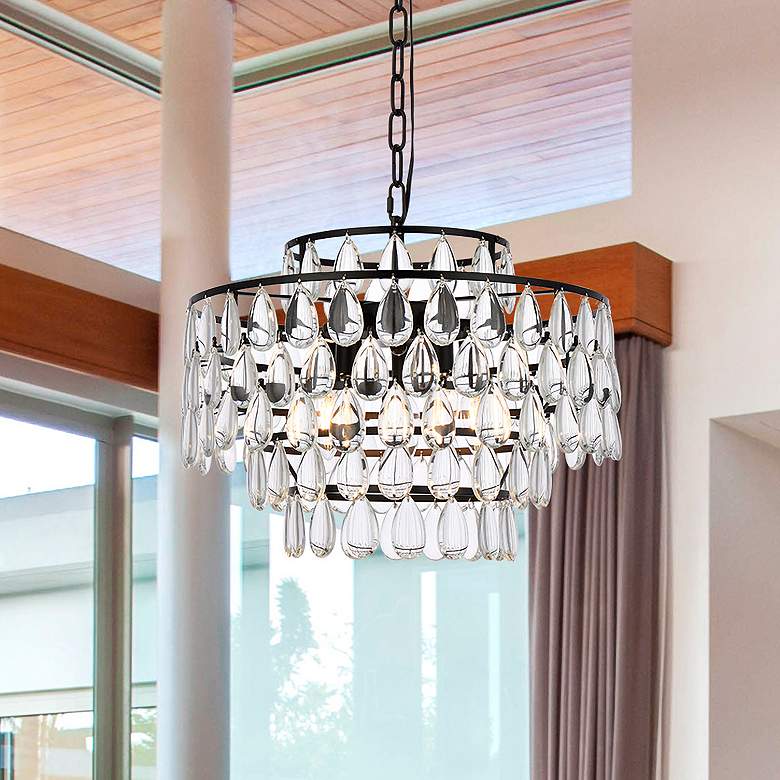 Image 1 Elegant Lighting Mila 18" Black Tiered Crystal Pendant Light