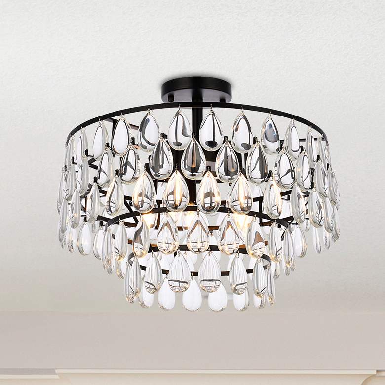 Image 1 Elegant Lighting Mila 18" Semi-Flush Mount Crystal Drum Ceiling Light