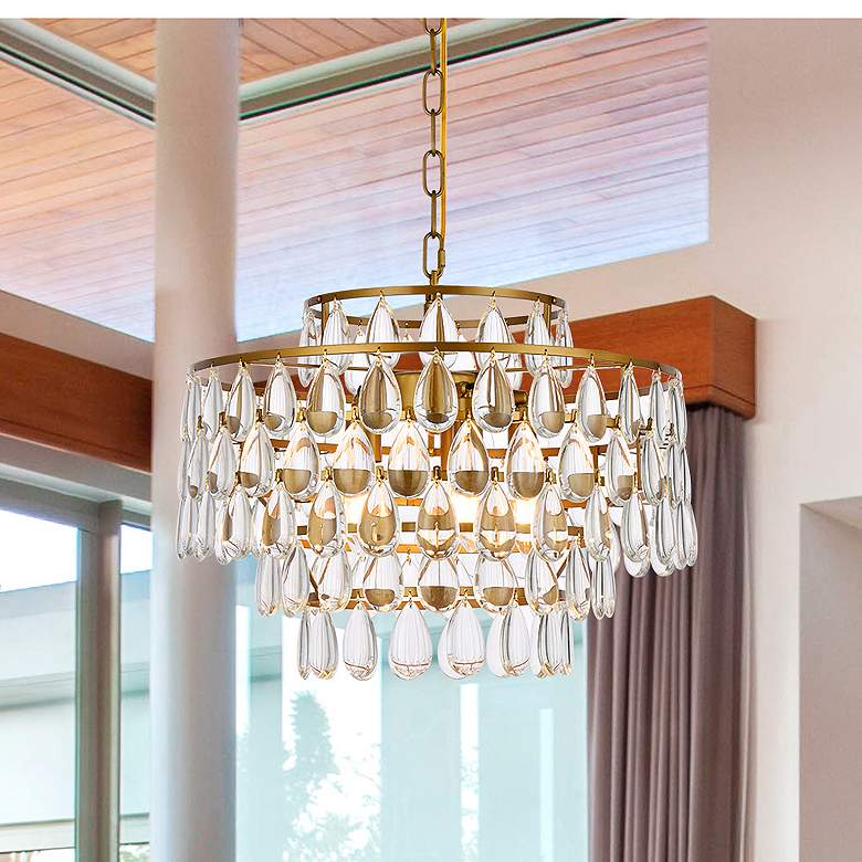 Image 1 Elegant Lighting Mila 18" Wide Brass and Crystal Pendant Light