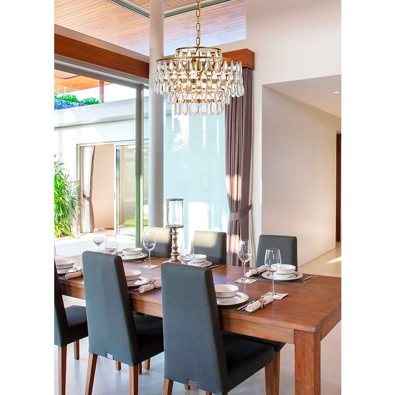 Image 3 Elegant Lighting Mila 18" Wide Brass and Crystal Pendant Light more views