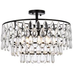 Elegant Lighting Mila 20" Black and Crystal Semi-Flush Ceiling Light