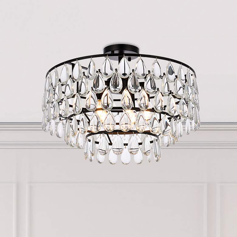 Image 1 Elegant Lighting Mila 20" Black and Crystal Semi-Flush Ceiling Light