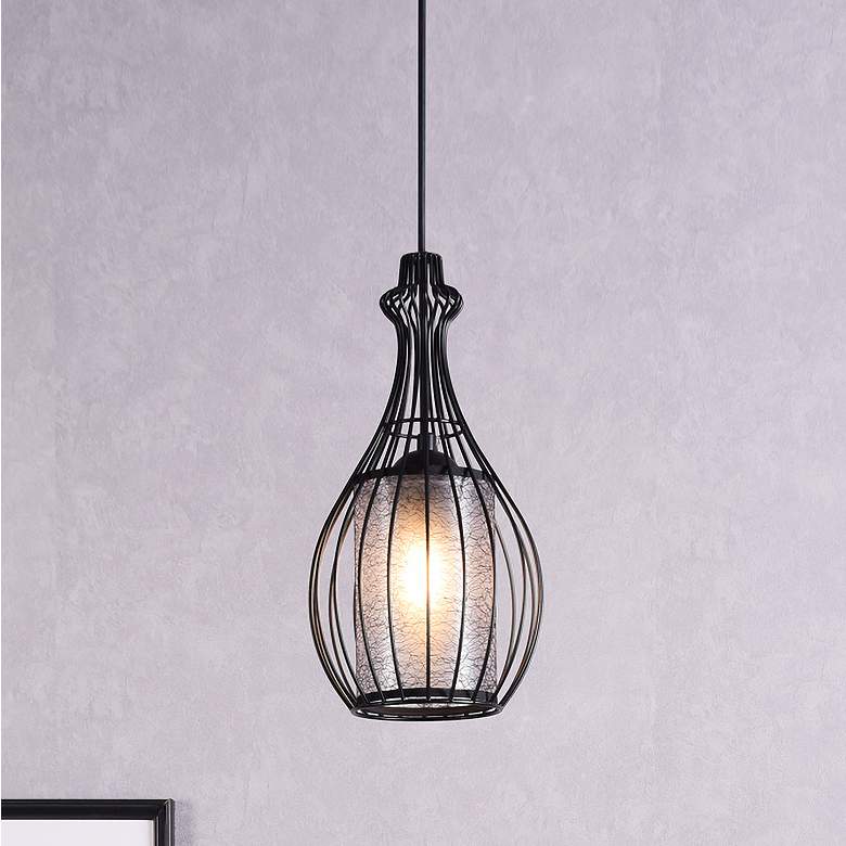 Image 1 Elegant Lighting Miya 6 3/4" Wide Black Gourd Cage Mini Pendant