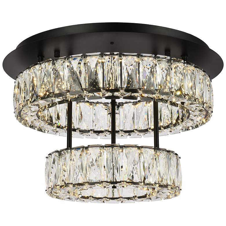 Image 3 Elegant Lighting Monroe 18" Black and Crystal 2-Tier LED Ceiling Light