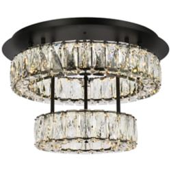 Elegant Lighting Monroe 18" Black and Crystal 2-Tier LED Ceiling Light