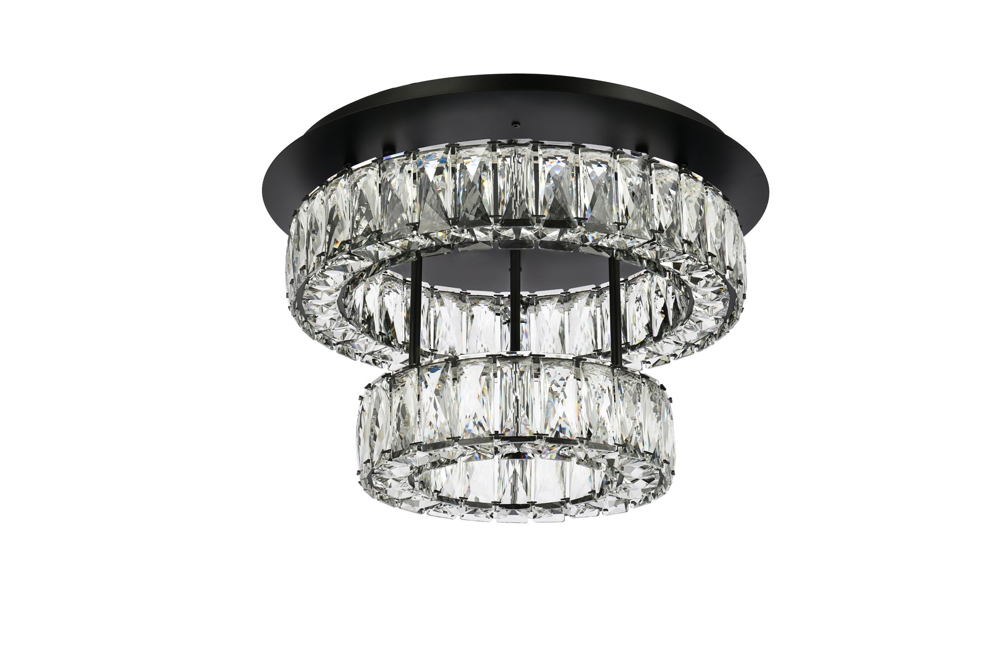 Elegant Lighting Monroe 18" Black and Crystal 2-Tier LED Ceiling Light in scene