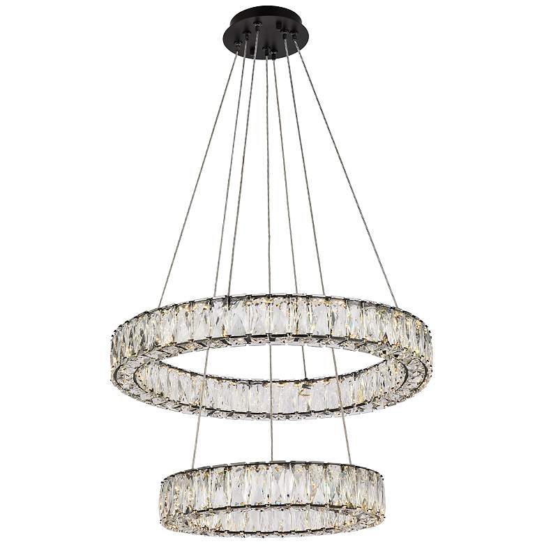 Image 2 Elegant Lighting Monroe 24" Black Crystal 2-Ring LED Pendant Light