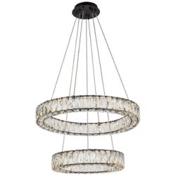 Elegant Lighting Monroe 24" Black Crystal 2-Ring LED Pendant Light