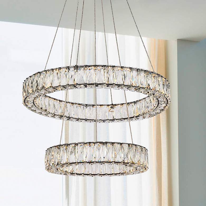 Image 1 Elegant Lighting Monroe 24" Black Crystal 2-Ring LED Pendant Light
