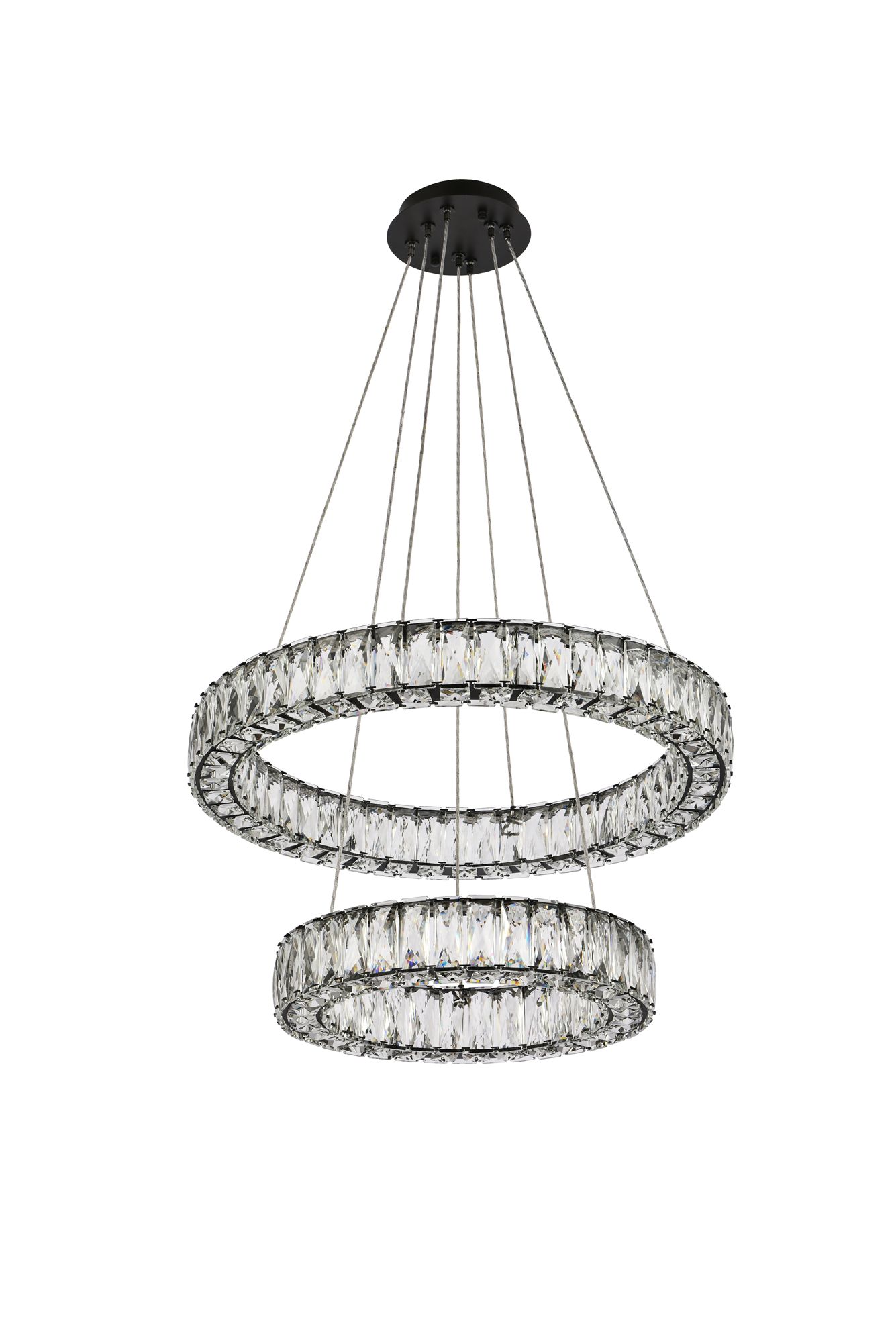 Elegant Lighting Monroe 24" Black Crystal 2-Ring LED Pendant Light