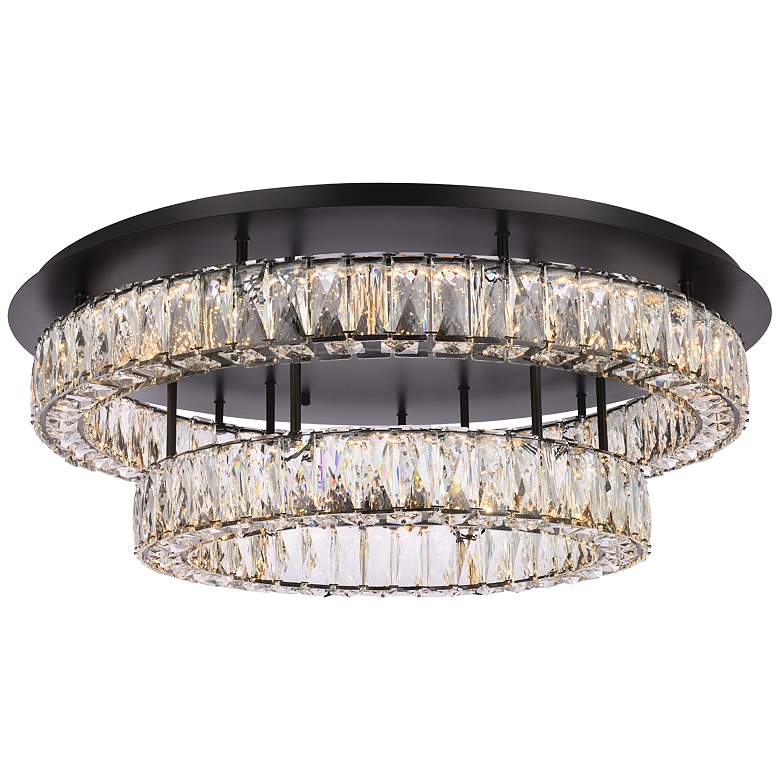 Image 2 Elegant Lighting Monroe 30" Black Crystal LED 2-Tier Ceiling Light
