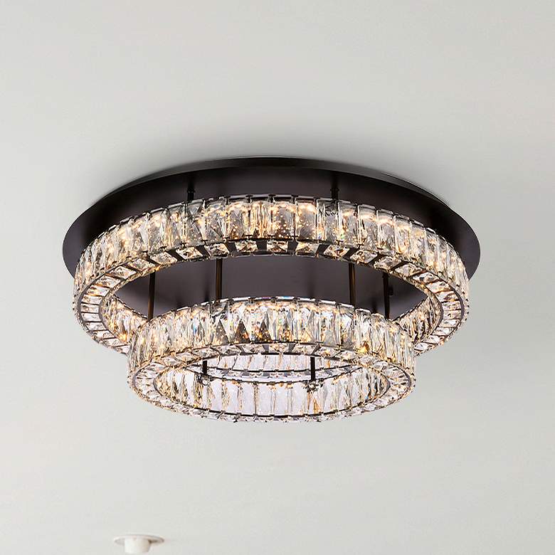 Image 1 Elegant Lighting Monroe 30" Black Crystal LED 2-Tier Ceiling Light