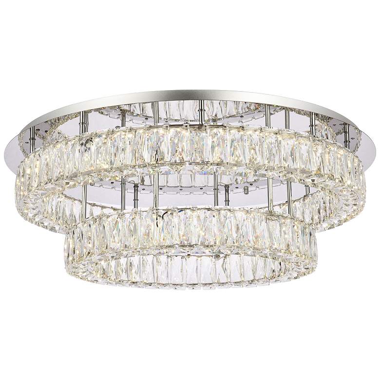 Image 2 Elegant Lighting Monroe 30" Chrome Crystal LED 2-Tier Ceiling Light