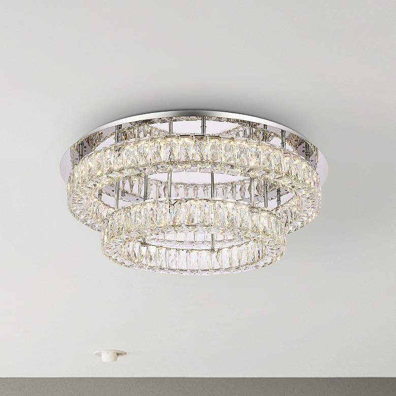 Image 1 Elegant Lighting Monroe 30" Chrome Crystal LED 2-Tier Ceiling Light