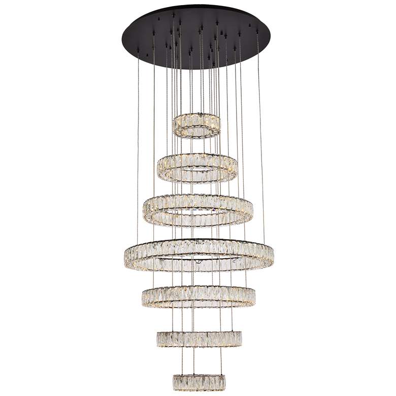 Image 1 Elegant Lighting Monroe 34" Modern LED Crystal Seven Ring Chandelier